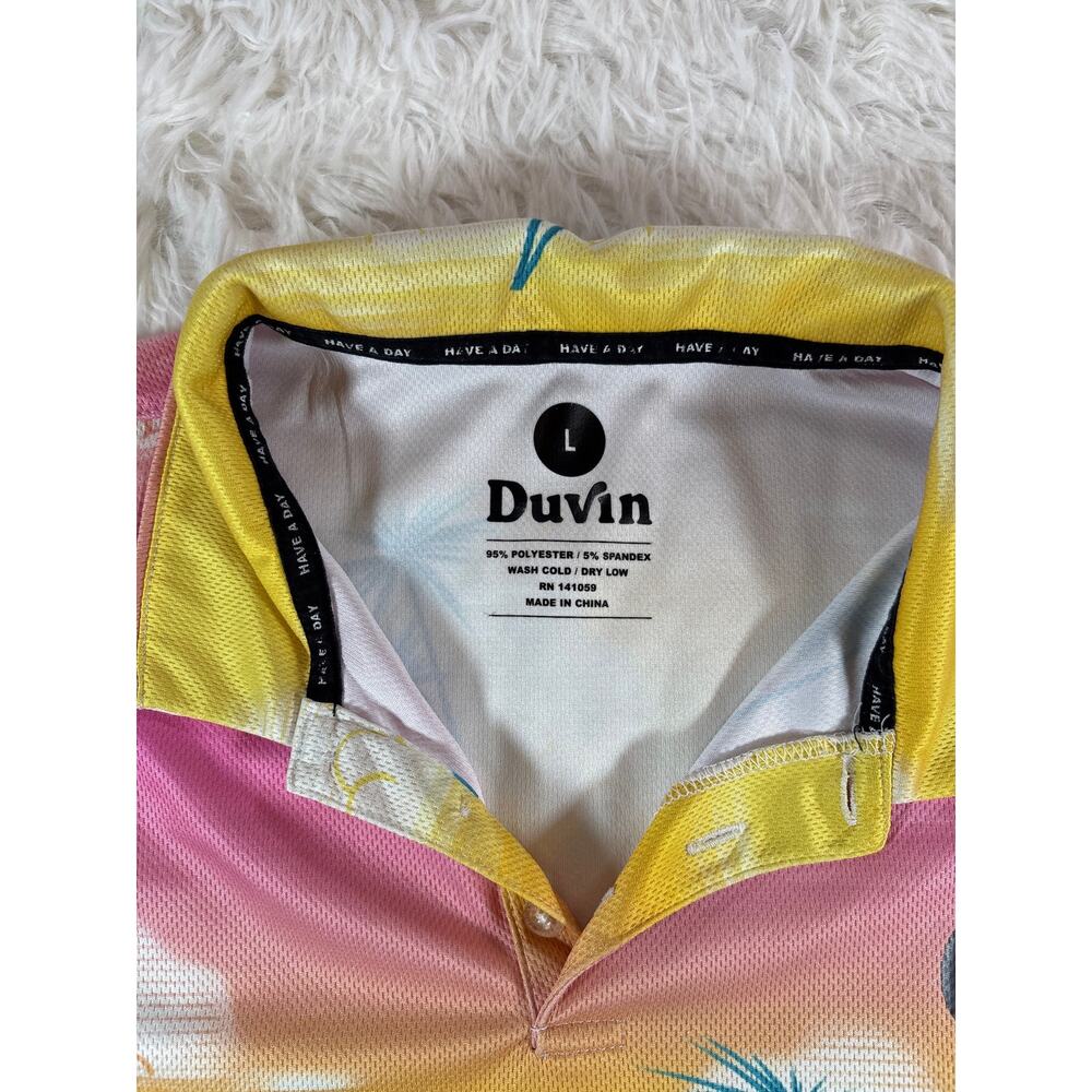 Hawaiian Golf Polo Mens Large Tropical Print Duvin Design Day in Clouds Resort - Picture 3 of 6